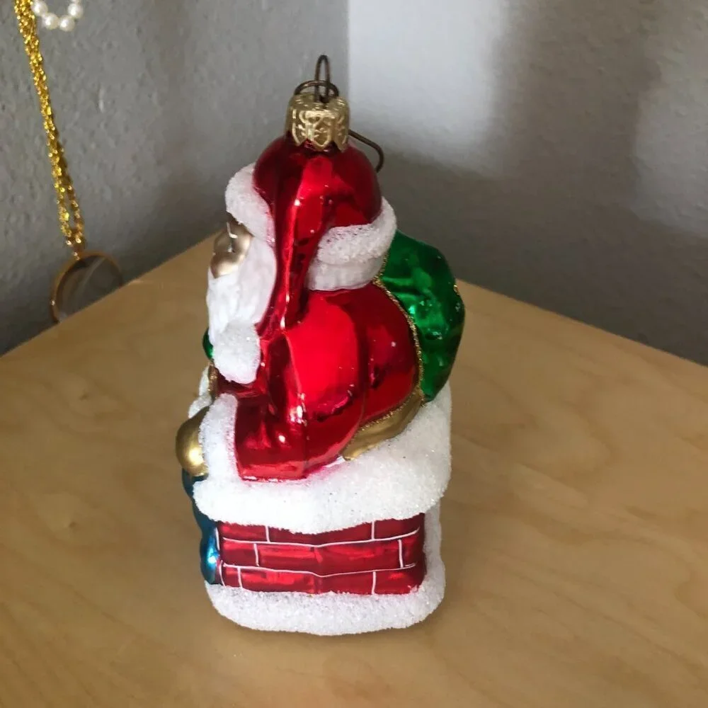Vintage Blown Glass Ornament Santa Stuck in the Chimney Made in Poland 6